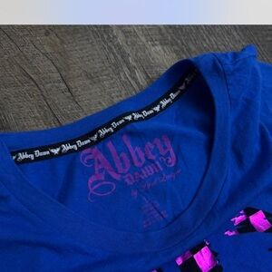 Abbey Dawn Avrils Face on Tee in Blue and Metallic Pink
